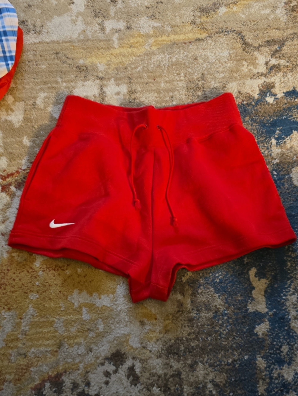 Nike Women's Red Athletic Fleece Shorts with White Swoosh